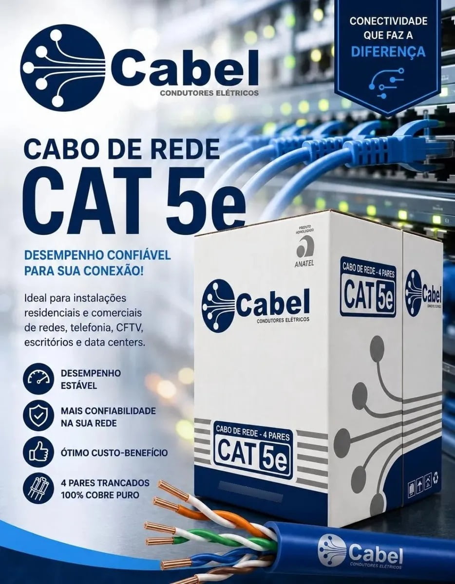 Cabo de Rede CAT5e UTP Puro Cobre Copperlan Azul